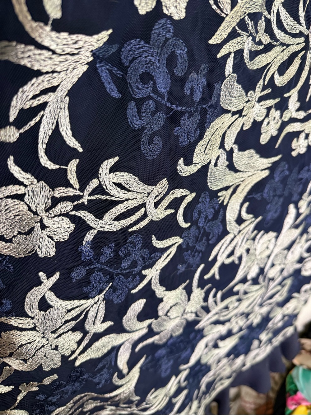 Ralph Lauren Navy and White Floral Lace Sheath Dress with Ruffle Hem - Picture 2 of 4